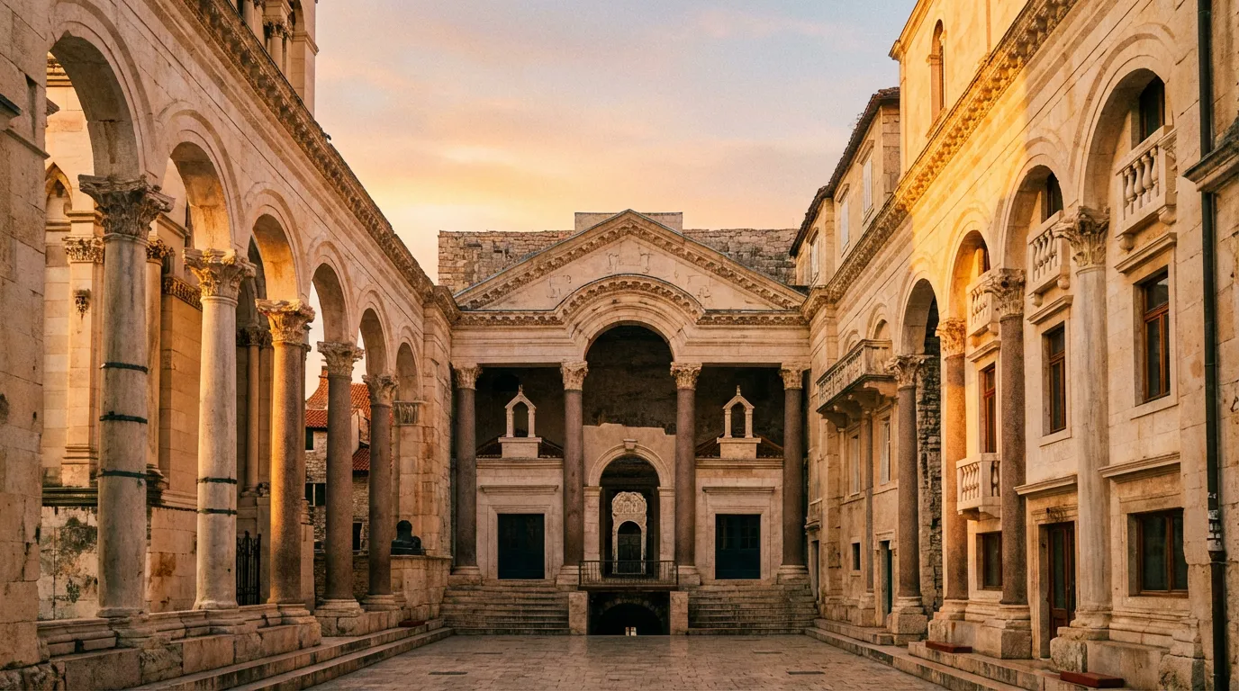 Columnas del Peristilo de Diocleciano en Split al amanecer