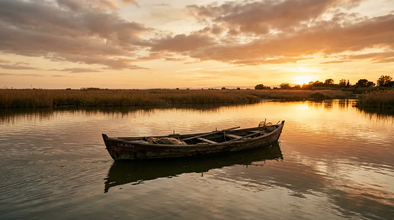 Barca en la Albufera al atardecer