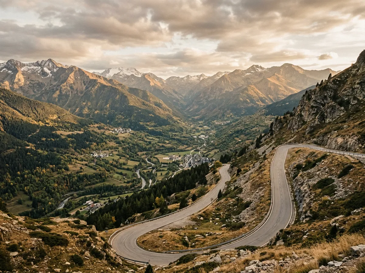 Puerto de la Bonaigua desde la carretera con la panorámica al Val d'Aran y los picos de Beret al fondo