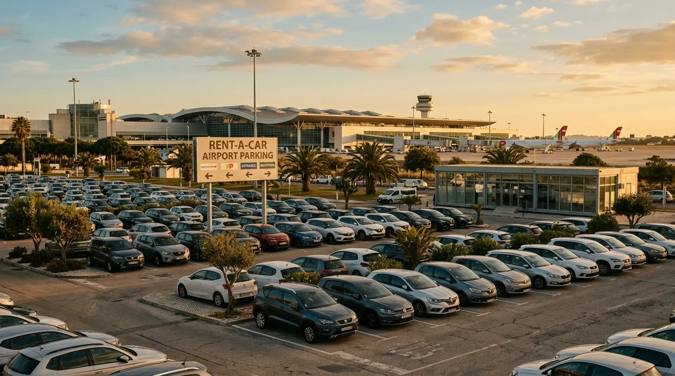 Aparcamiento de una oficina de alquiler en el aeropuerto de Lisboa